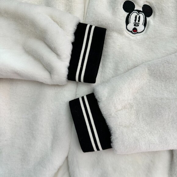 Disney Mickey Mouse 90th Anniversary Faux Fur White Bomber Jacket XL - Picture 4 of 9